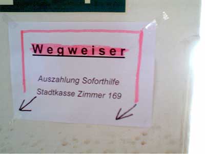 Auszahlung im Zimmer 169, Antragstellung im Zimmer 288