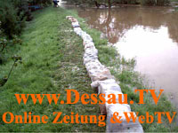 ein Damm in Dessau-Mildensee vor dem Durchbruch